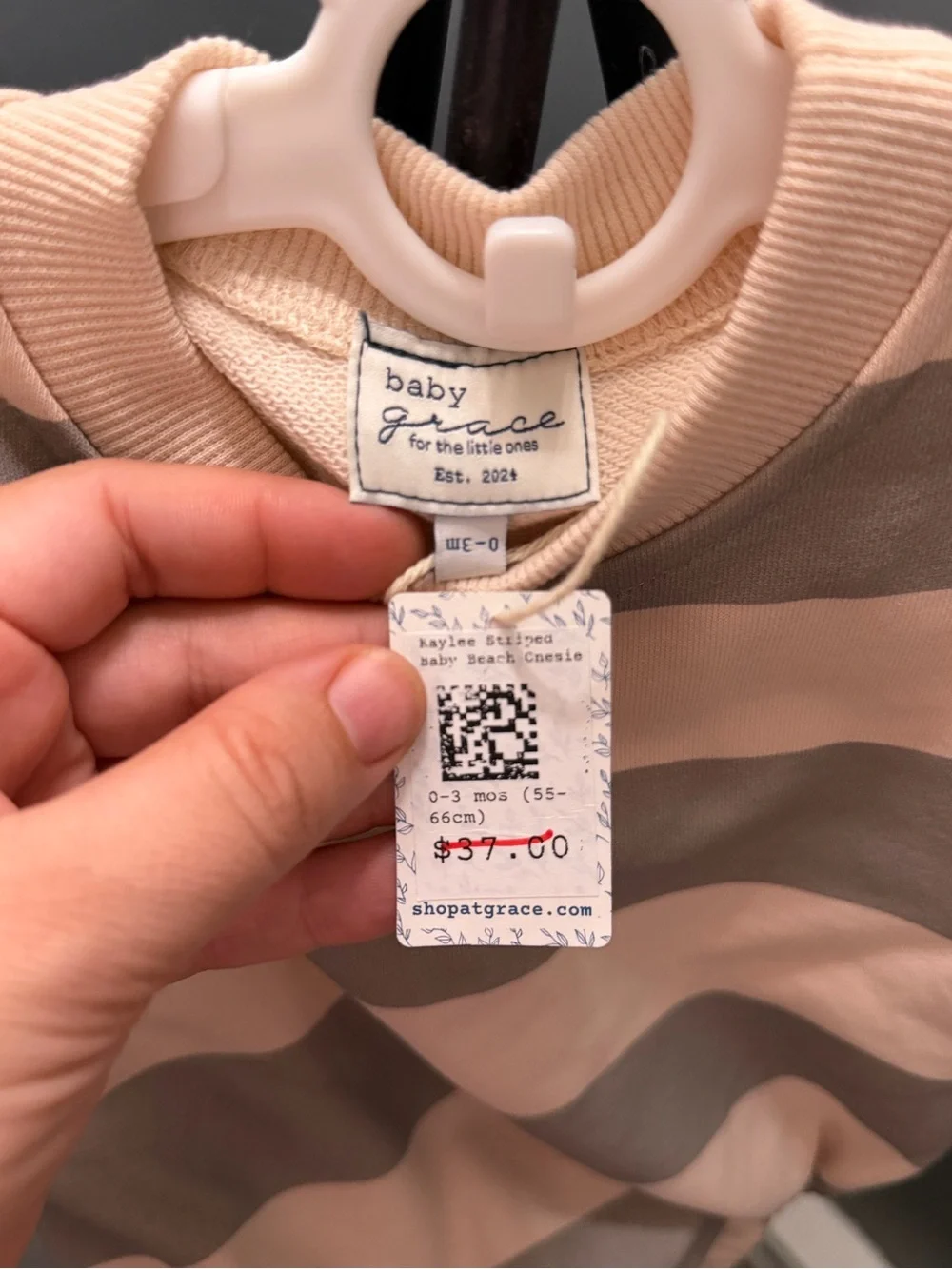 Baby Grace Striped Romper in Light Pink and Gray
